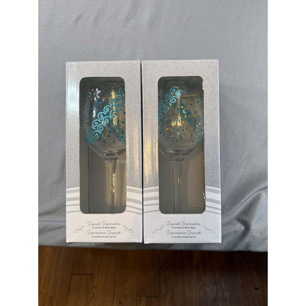 Izzy & Oliver Impasto Impressions Indigo Henna Wine Glass Set 2 Dept 56 6007024